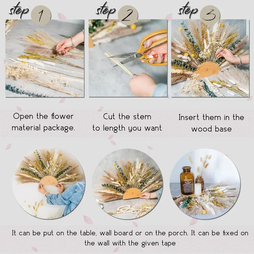 Natural Pampas Grass & Preserved Flowers Decor Wreath & Home Decoration Pieces